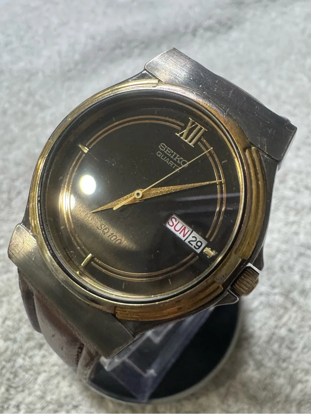 Seiko Black Dial Watch with Gold Accents